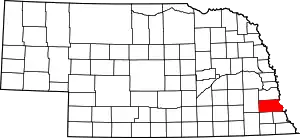 Map of Nebraska highlighting Otoe County