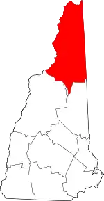 Map of New Hampshire highlighting Coös County