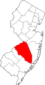 Map of New Jersey highlighting Burlington County