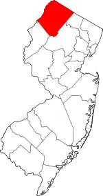 Map of New Jersey highlighting Sussex County