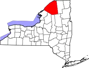 Map of New York highlighting St. Lawrence County