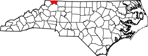 Map of North Carolina highlighting Alleghany County