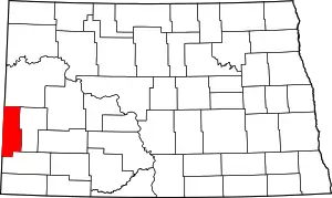 Map of North Dakota highlighting Golden Valley County