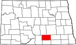 Map of North Dakota highlighting Logan County