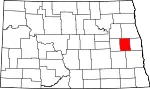 Map of North Dakota highlighting Steele County