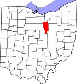 Map of Ohio highlighting Ashland County