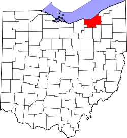 Map of Cuyahoga County within Ohio