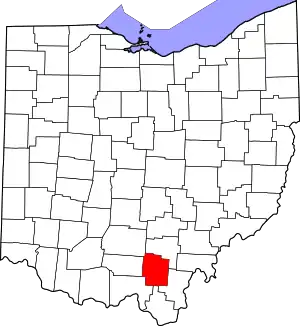 Map of Ohio highlighting Jackson County