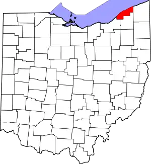 Map of Ohio highlighting Lake County