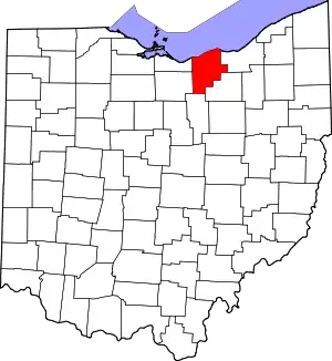 Map of Ohio highlighting Lorain County