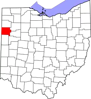 Map of Ohio highlighting Van Wert County