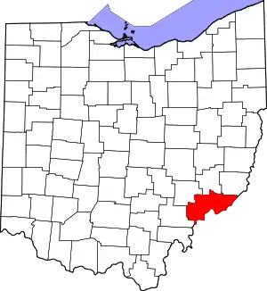 Map of Ohio highlighting Washington County