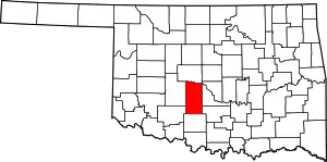 Map of Oklahoma highlighting Grady County