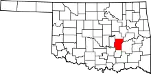 Map of Oklahoma highlighting Hughes County