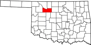 Map of Oklahoma highlighting Major County