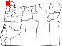 Map of Oregon highlighting Clatsop County