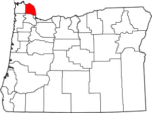 Map of Oregon highlighting Columbia County