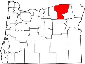 Map of Oregon highlighting Umatilla County