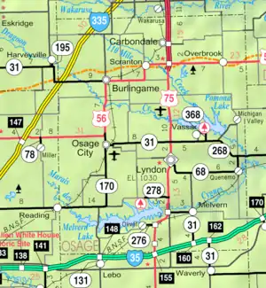 KDOT map of Osage County (legend)