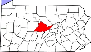 Map of Pennsylvania with Centre County in red