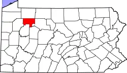 Map of Pennsylvania highlighting Forest County