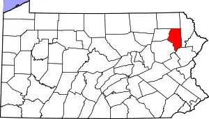 Map of Pennsylvania highlighting Lackawanna County