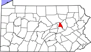 Map of Pennsylvania highlighting Montour County