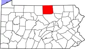 Map of Pennsylvania highlighting Tioga County