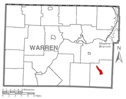 Location of Sheffield in Warren County