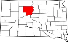 Map of South Dakota highlighting Dewey County