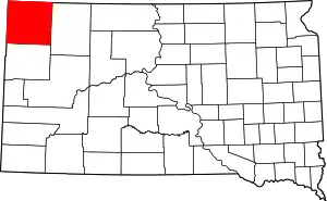 Map of South Dakota highlighting Harding County