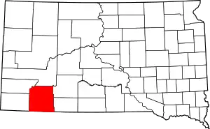 Map of South Dakota highlighting Oglala Lakota County