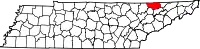 Map of Tennessee highlighting Claiborne County