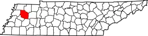 Map of Tennessee highlighting Gibson County