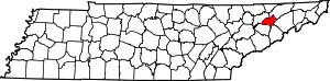 Map of Tennessee highlighting Hamblen County