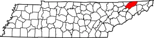 Map of Tennessee highlighting Hawkins County