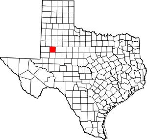 Map of Texas highlighting Dawson County