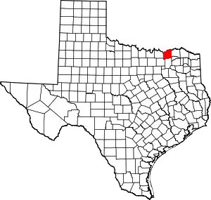 Map of Texas highlighting Fannin County