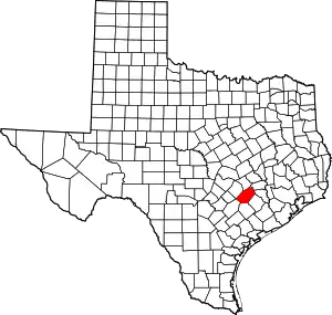 Map of Texas highlighting Fayette County