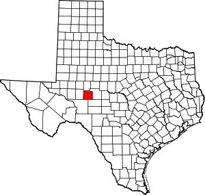 Map of Texas highlighting Irion County