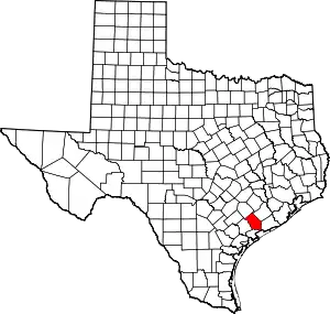 Map of Texas highlighting Jackson County