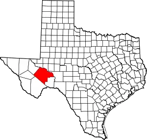 Map of Texas highlighting Pecos County