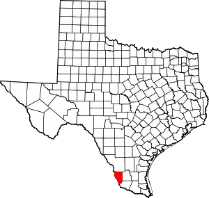 Map of Texas highlighting Zapata County