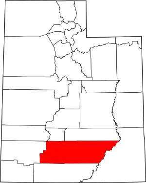 Map of Utah highlighting Garfield County