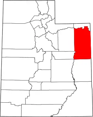 Map of Utah highlighting Uintah County