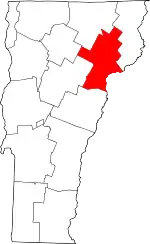 Map of Vermont highlighting Caledonia County