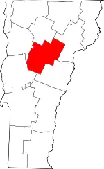 Map of Vermont highlighting Washington County