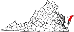 Map of Virginia highlighting Accomack County