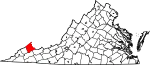 Map of Virginia highlighting Buchanan County