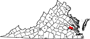 Map of Virginia highlighting Charles City County